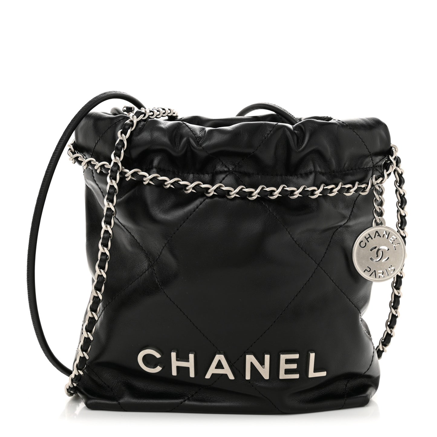 Shiny Calfskin Quilted Mini Chanel 22 Black
