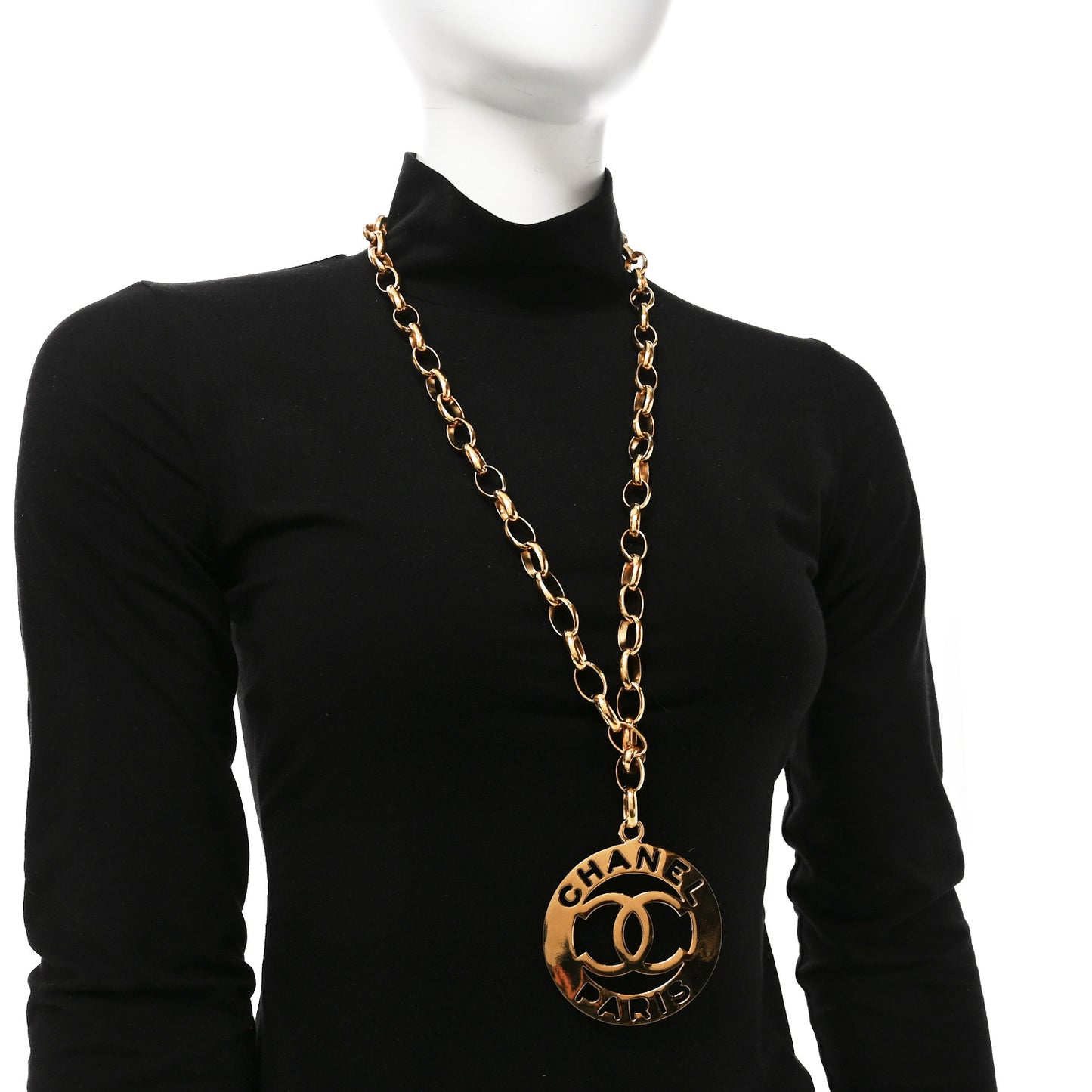 Metal Oversized Coco Chanel Medallion Necklace Gold
