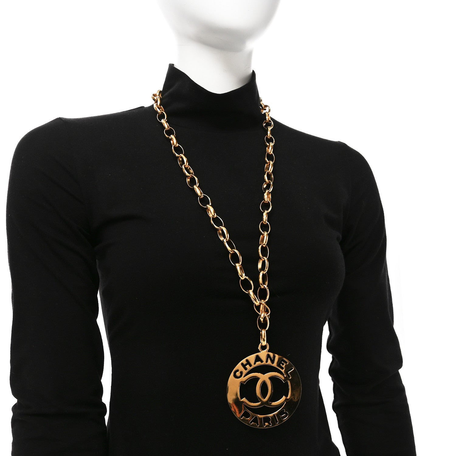 Chanel Metal Oversized Coco Chanel Medallion Necklace Gold 2 of 5