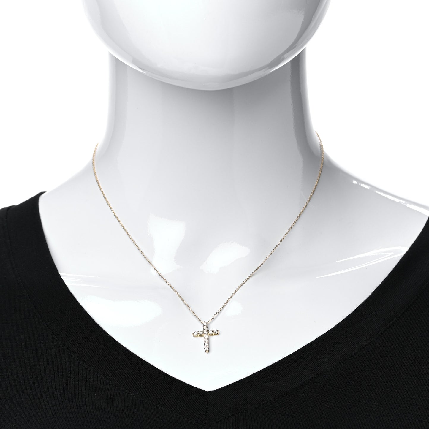 18K Yellow Gold Diamond Small Cross Pendant Necklace