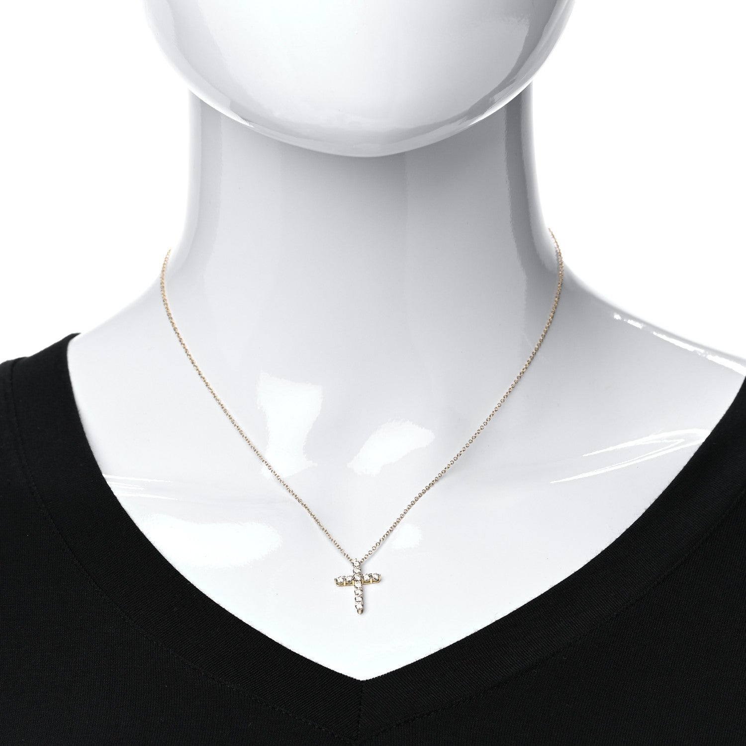 Tiffany 18K Yellow Gold Diamond Small Cross Pendant Necklace 2 of 6