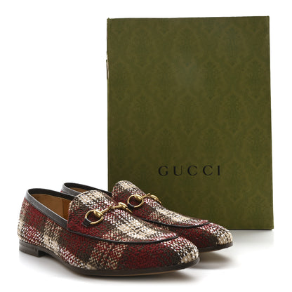Gucci Vintage Tweed Check Horsebit Mens Jordaan Loafers 9 Red Beige White 10 of 10