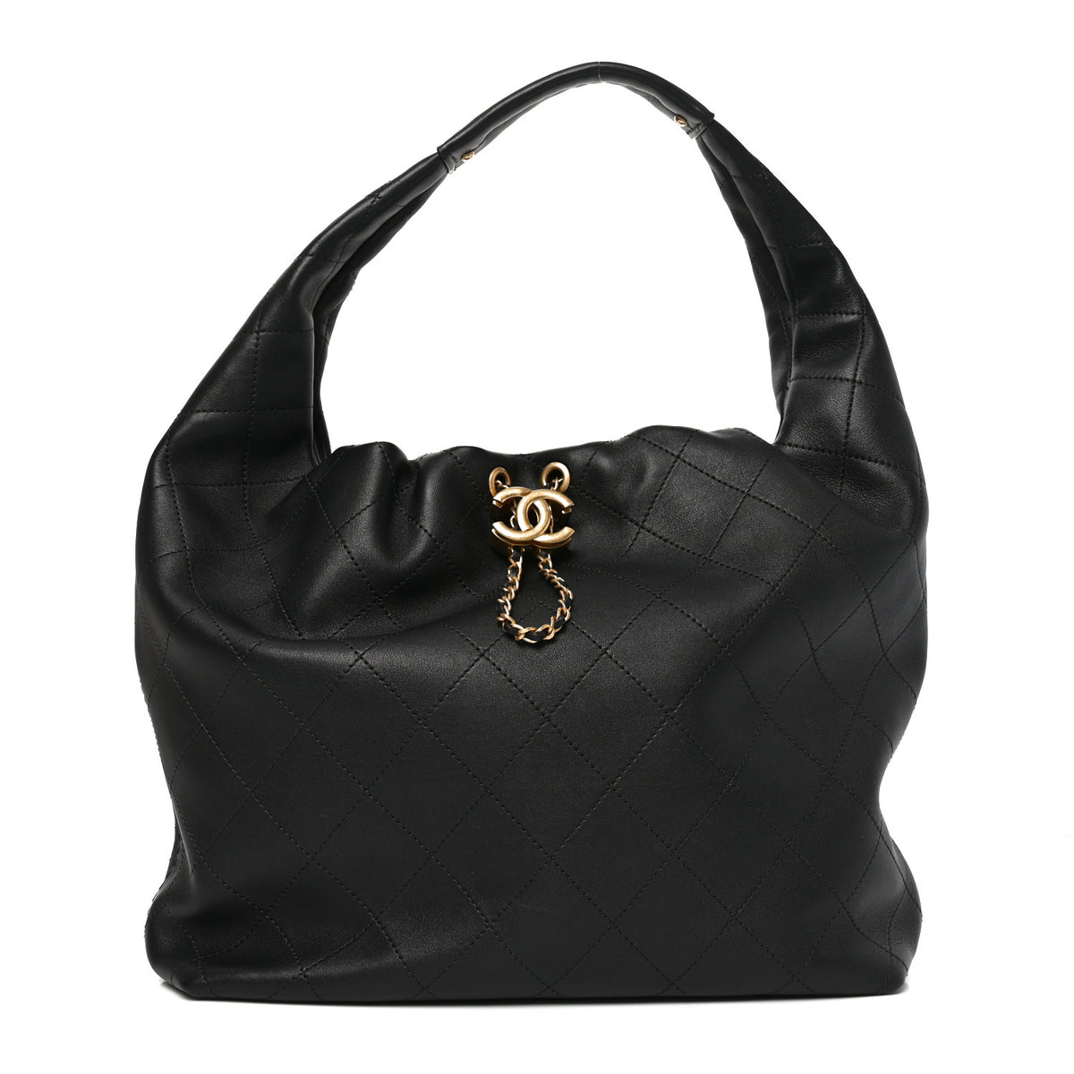 Calfskin Quilted Small Maxi Hobo Black