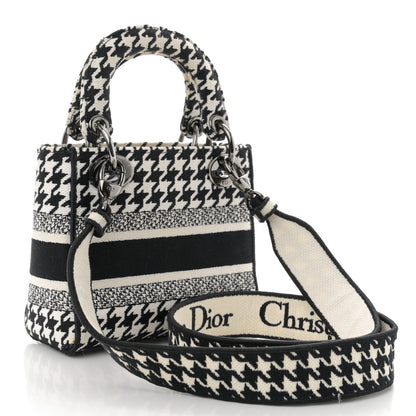 Christian Dior Canvas Houndstooth Embroidered Mini Lady D-Lite Black White 3 of 10