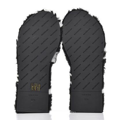 Balenciaga Fur Slide Sandals 37.5 Black White 5 of 9