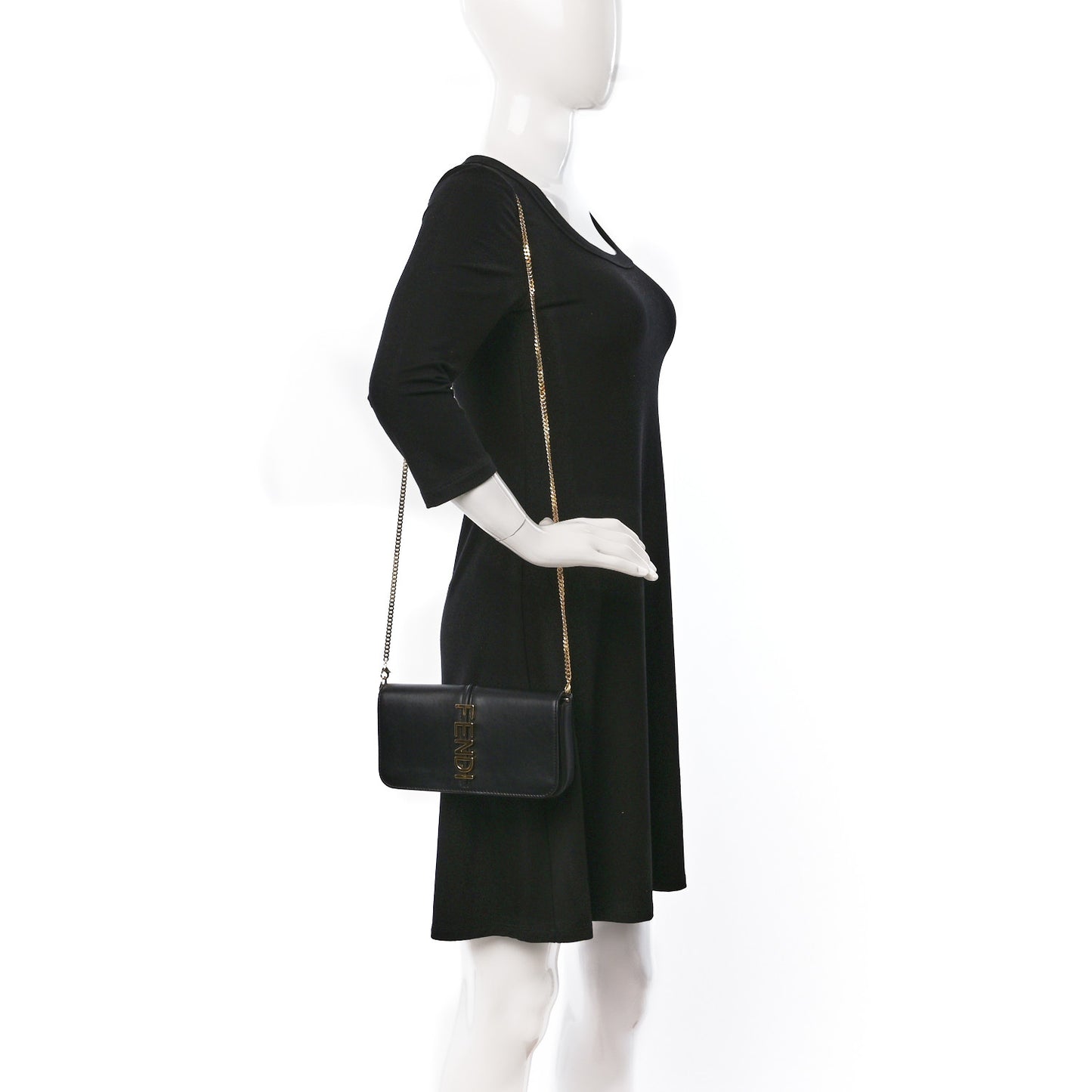 Vitello Grace Matte Fendigraphy Wallet On Chain Black