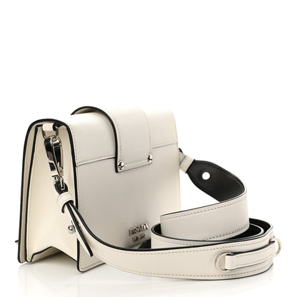 Prada City Calf Plex Ribbon Bag White Black 3 of 12