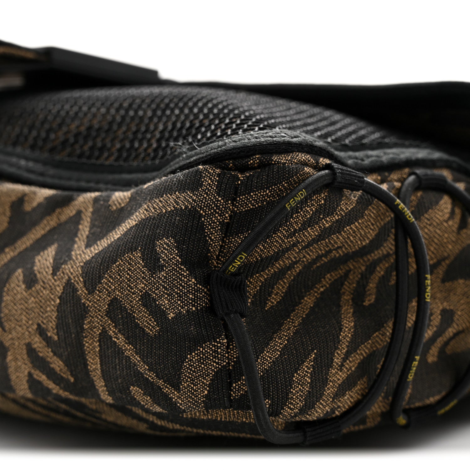 Fendi X SARAH COLEMAN Fabric Jacquard Vitello Grace FF Vertigo Woven Lanyard Large Baguette Tobacco Moro Black 10 of 11