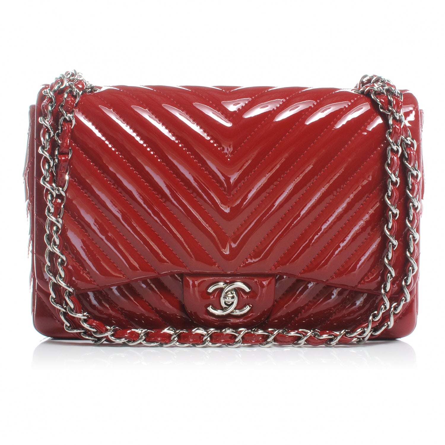 Chanel Patent Chevron Jumbo Single Flap Red 1 of 8