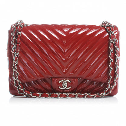 Chanel Patent Chevron Jumbo Single Flap Red 1 of 8