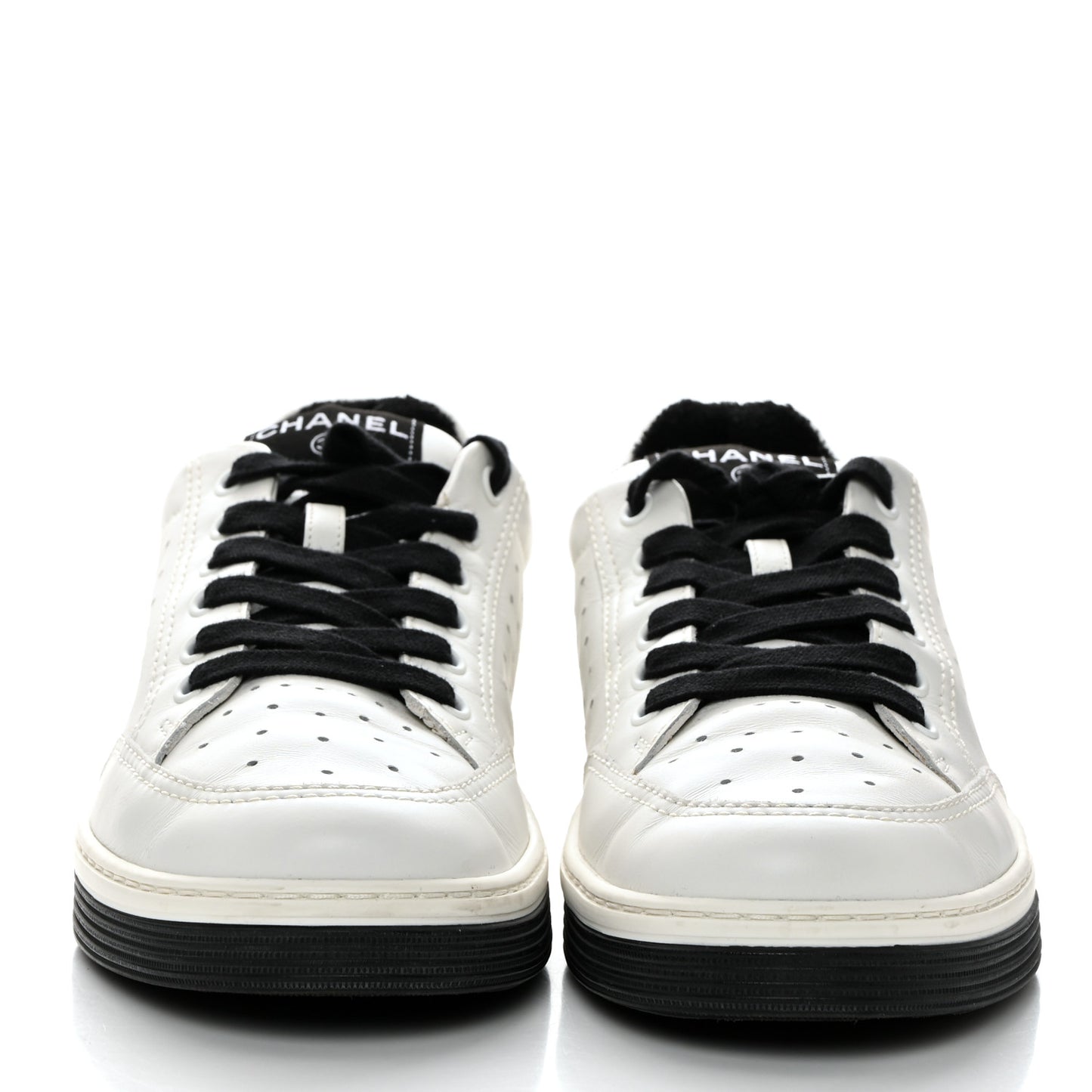 Calfskin Womens Logo Sneakers 40.5 White Black