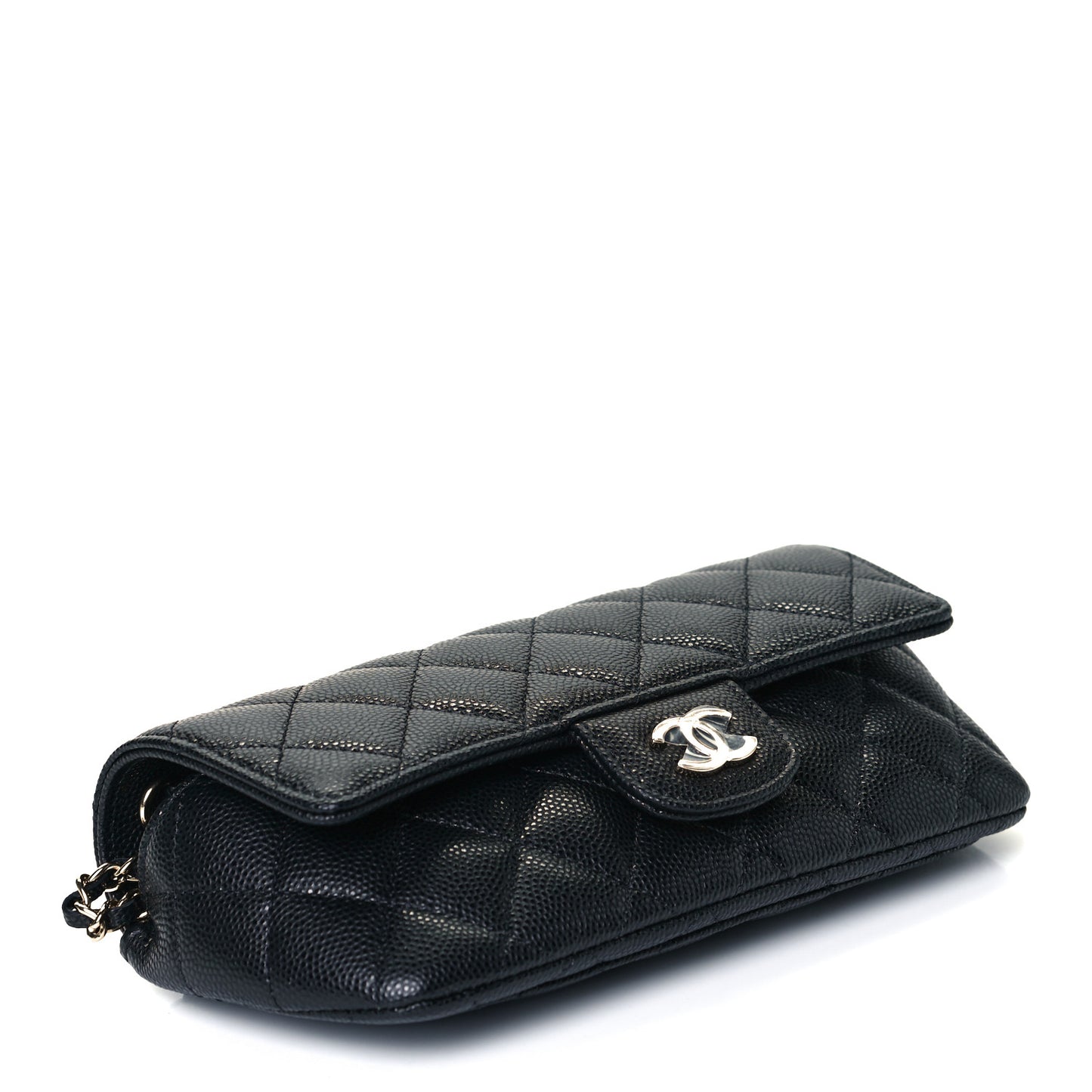 Caviar Quilted Glasses Case With Chain Black