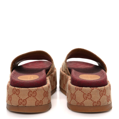 Gucci Canvas GG Monogram Angelina Platform Slide Sandals 36 Beige Ruggine 6 of 13