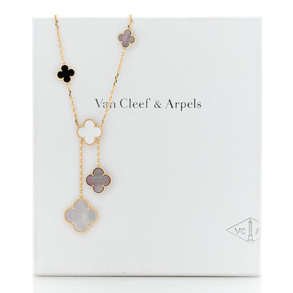 Van Cleef & Arpels 18K Yellow Gold Mother of Pearl Onyx 6 Motifs Magic Alhambra Necklace 6 of 6