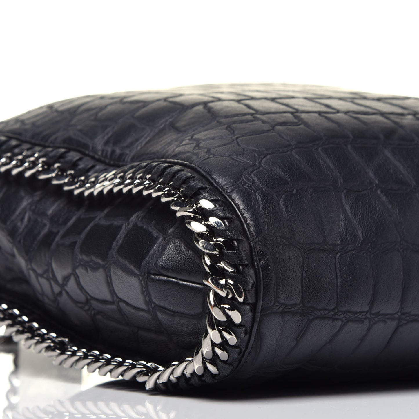 Crocodile Embossed Falabella Fold Over Tote Black
