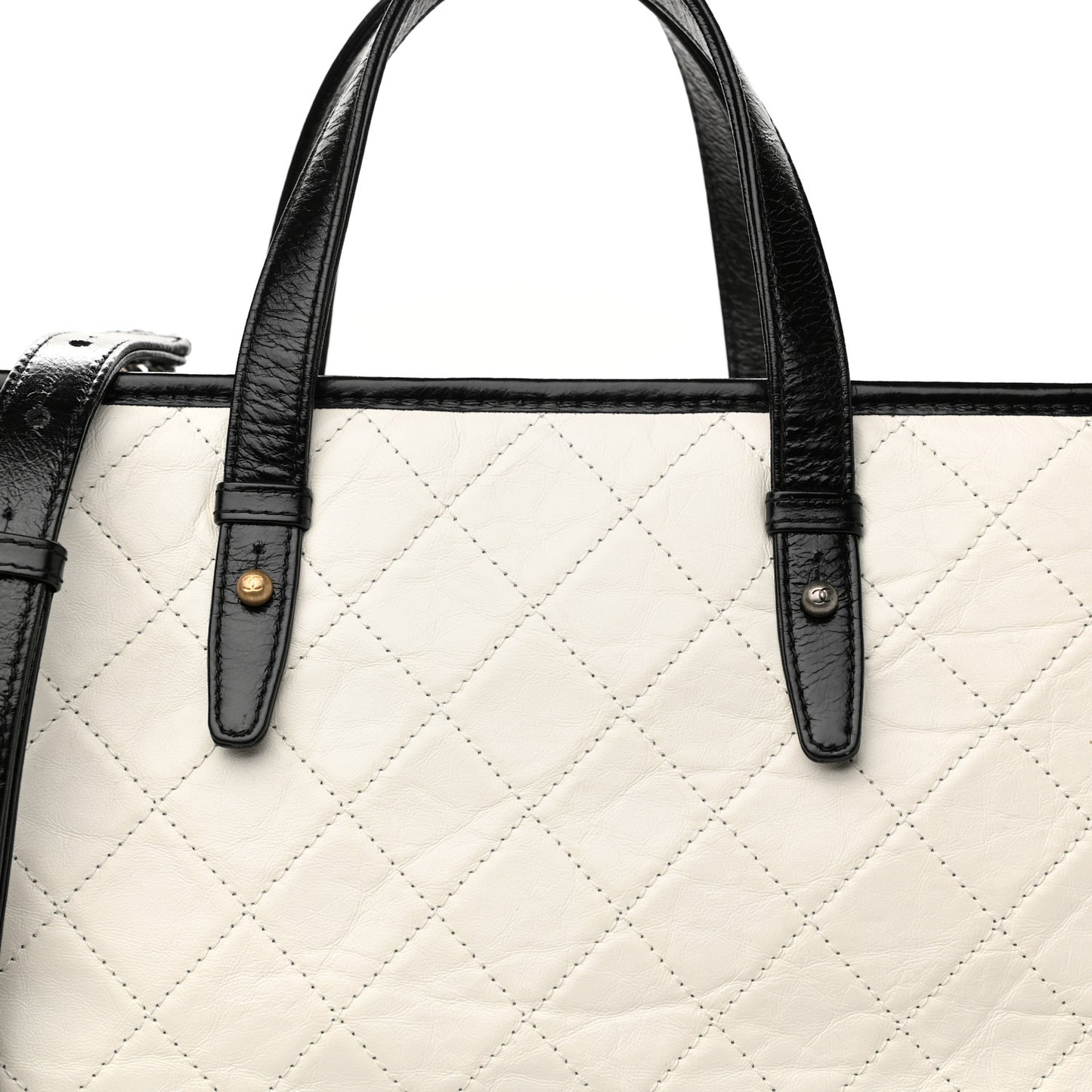 Aged Calfskin Quilted Large Gabrielle Shopping Tote White Black