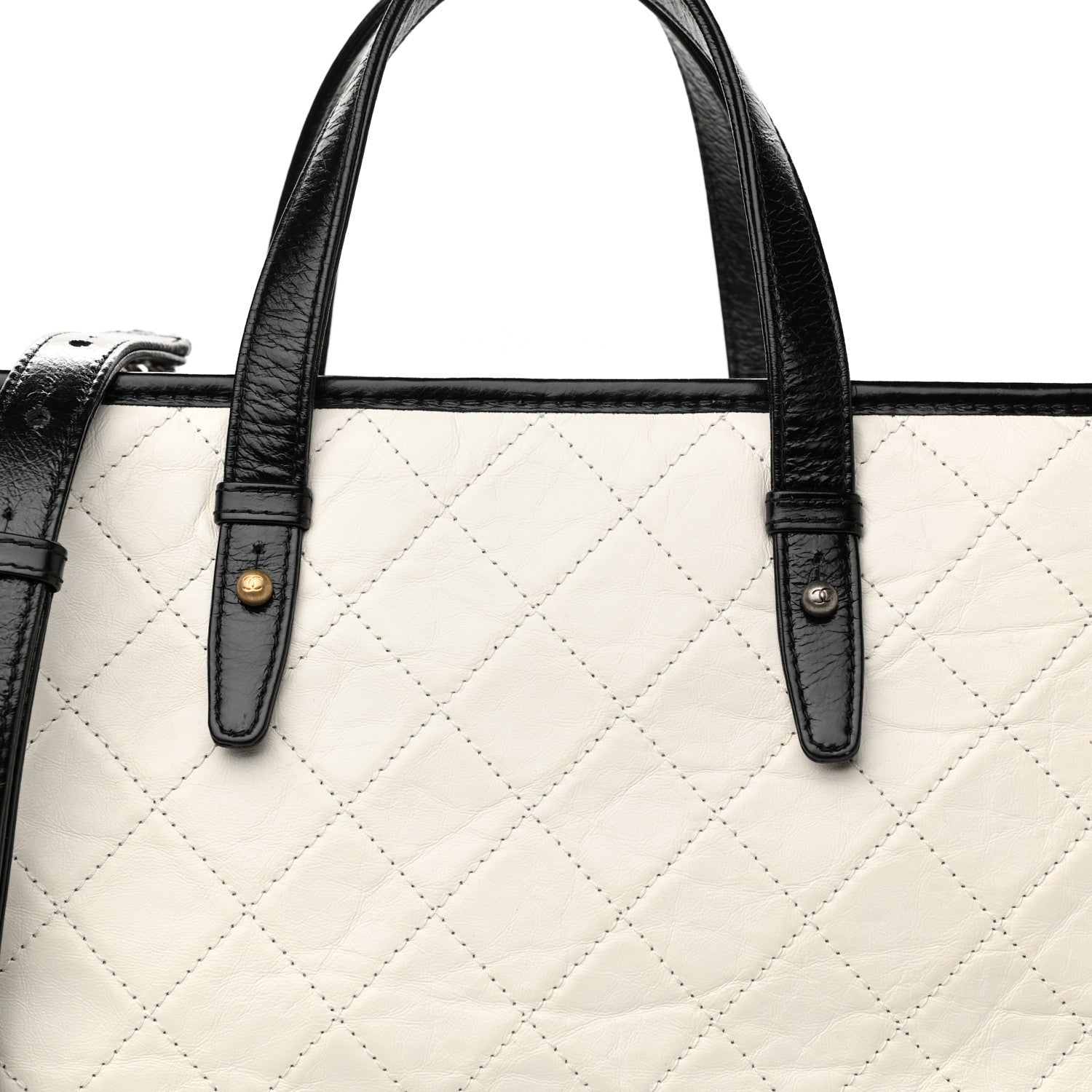 Chanel Aged Calfskin Quilted Large Gabrielle Shopping Tote White Black 8 of 10