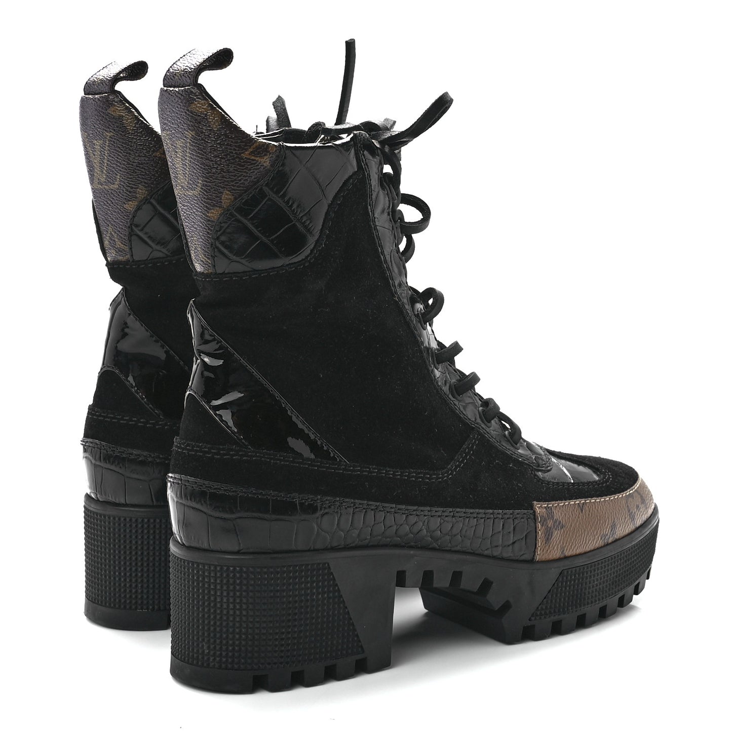 Suede Calfskin Monogram Laureate Platform Desert Boots 37 Black
