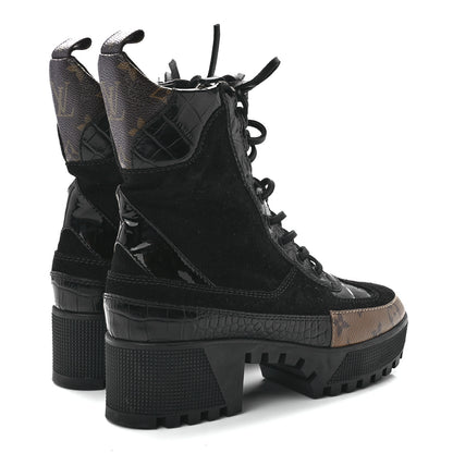 Louis Vuitton Suede Calfskin Monogram Laureate Platform Desert Boots 37 Black 4 of 8