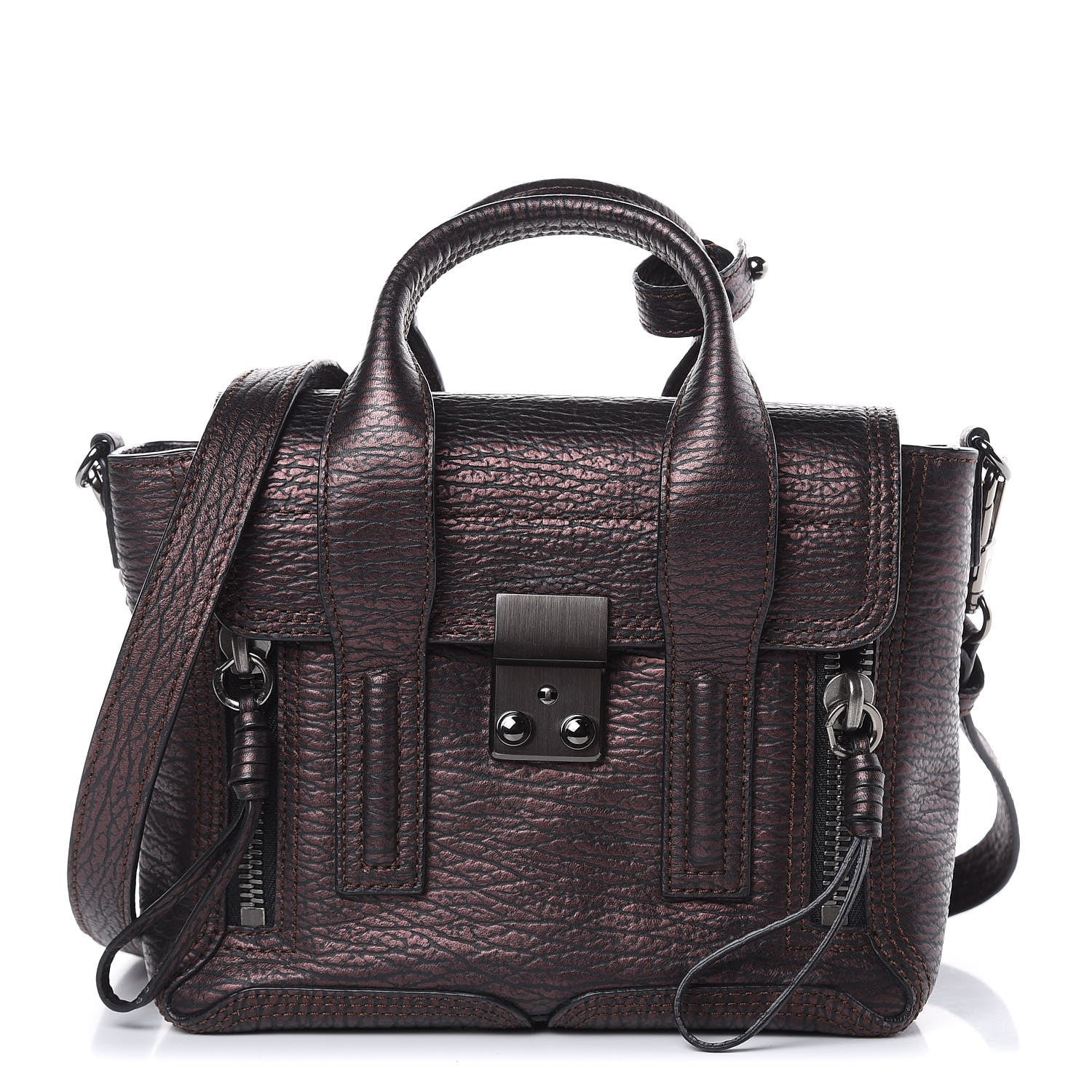 3.1 Phillip Lim 3.1 Metallic Textured Calfskin Mini Pashli Satchel Burgundy 1 of 9