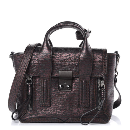 3.1 Phillip Lim 3.1 Metallic Textured Calfskin Mini Pashli Satchel Burgundy 1 of 9