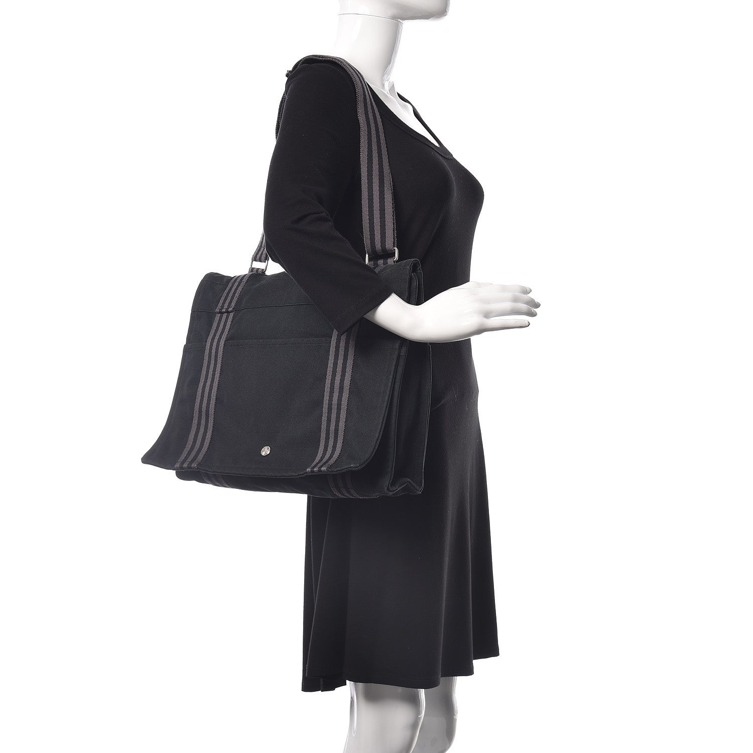 Hermes Canvas Herline Messenger Bag Black 2 of 9