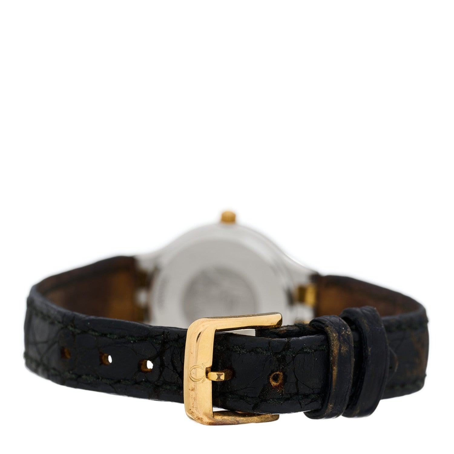 Omega Stainless Steel 18K Yellow Gold Alligator 23mm De Ville Quartz Watch White 595.0101 3 of 4