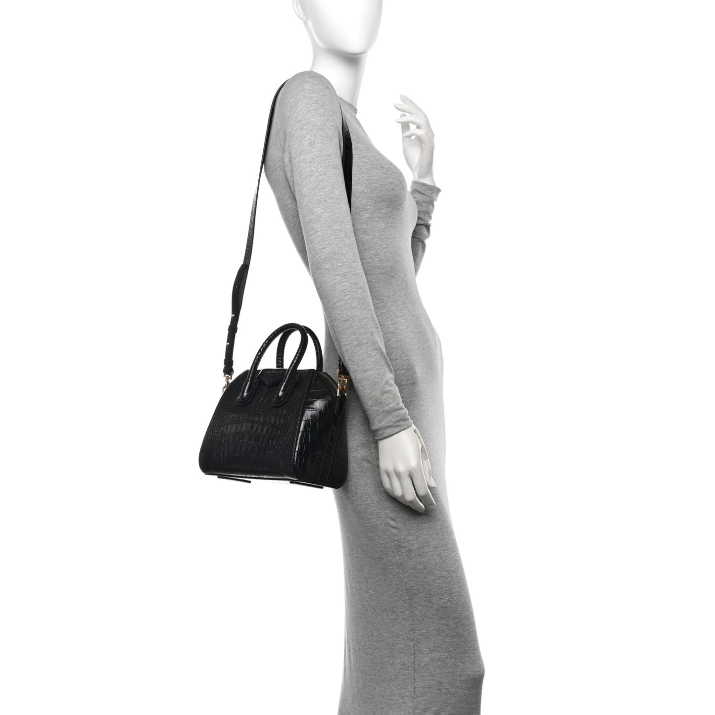 Calfskin Crocodile Embossed Mini Antigona Black