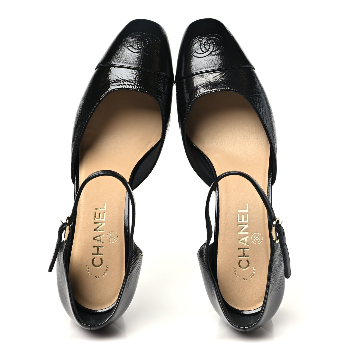 Shiny Lambskin CC Cap Toe Mary Janes Pumps 40 Black