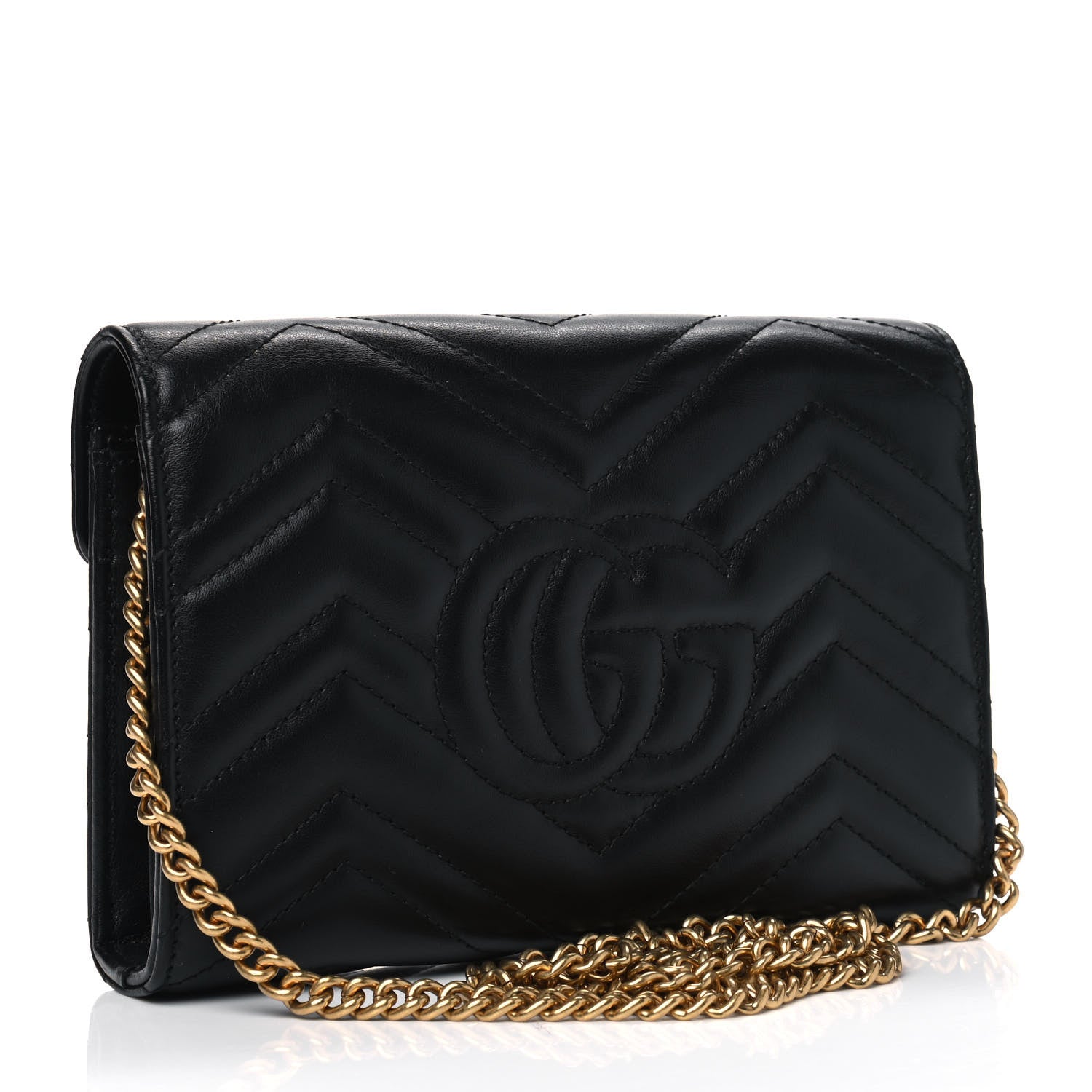 Gucci Calfskin Matelasse GG Marmont Chain Wallet Black 2 of 4