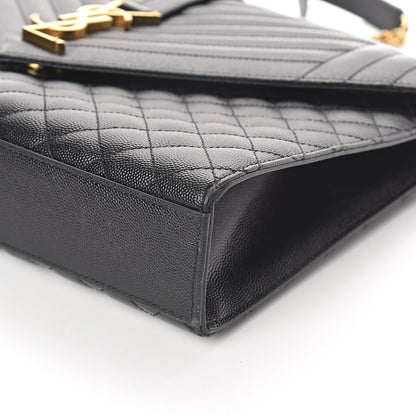 Saint Laurent Grain De Poudre Textured Mixed Matelasse Large Triquilt Monogram Satchel Black 10 of 10