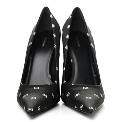 Balenciaga Crepe Satin BB Allover Logo Knife 100mm Pumps 40 Black 2 of 10
