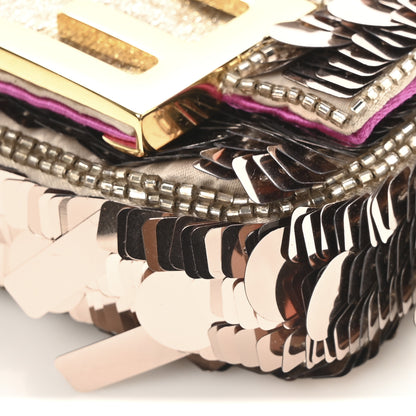 Fendi Sequin Paillettes Shiny Nappa Sex and the City Nano Maxi Buckle Baguette Charm Tortora 10 of 11