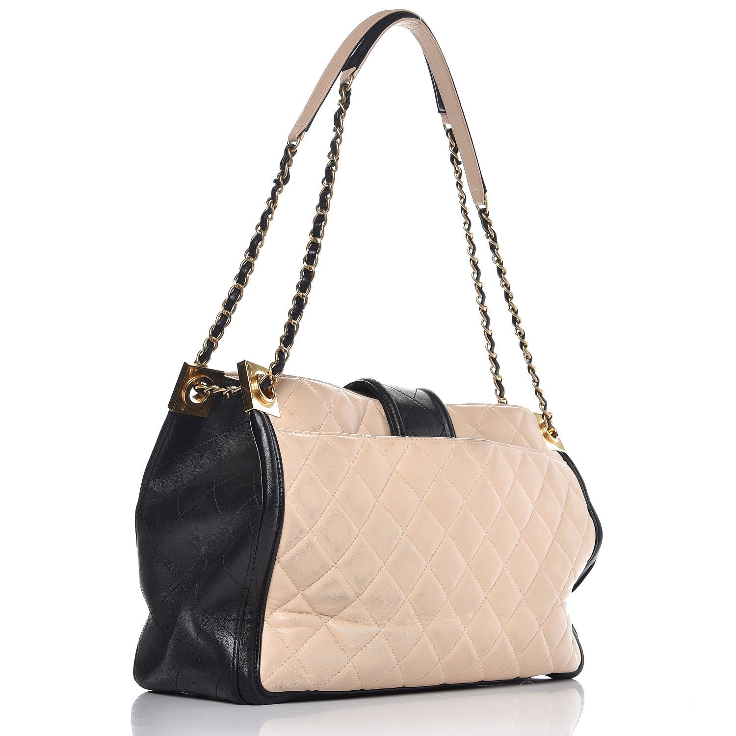 Chanel Lambskin Quilted Elegant CC Shopping Tote Beige Black 3 of 19