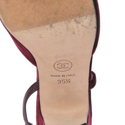 Chanel Velvet Grosgrain Cap Toe CC Slingback Pumps 35.5 Burgundy Black 6 of 11