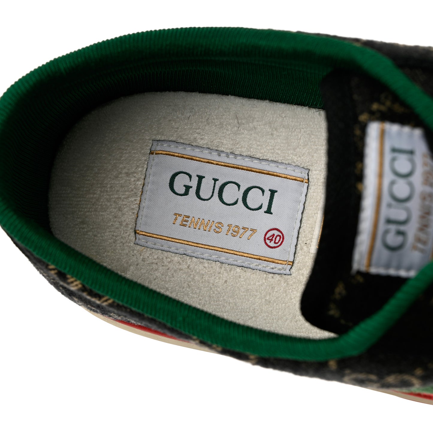 New Denim GG Monogram Web Womens 1977 Tennis Sneakers 40 Blue Tea Mystic White