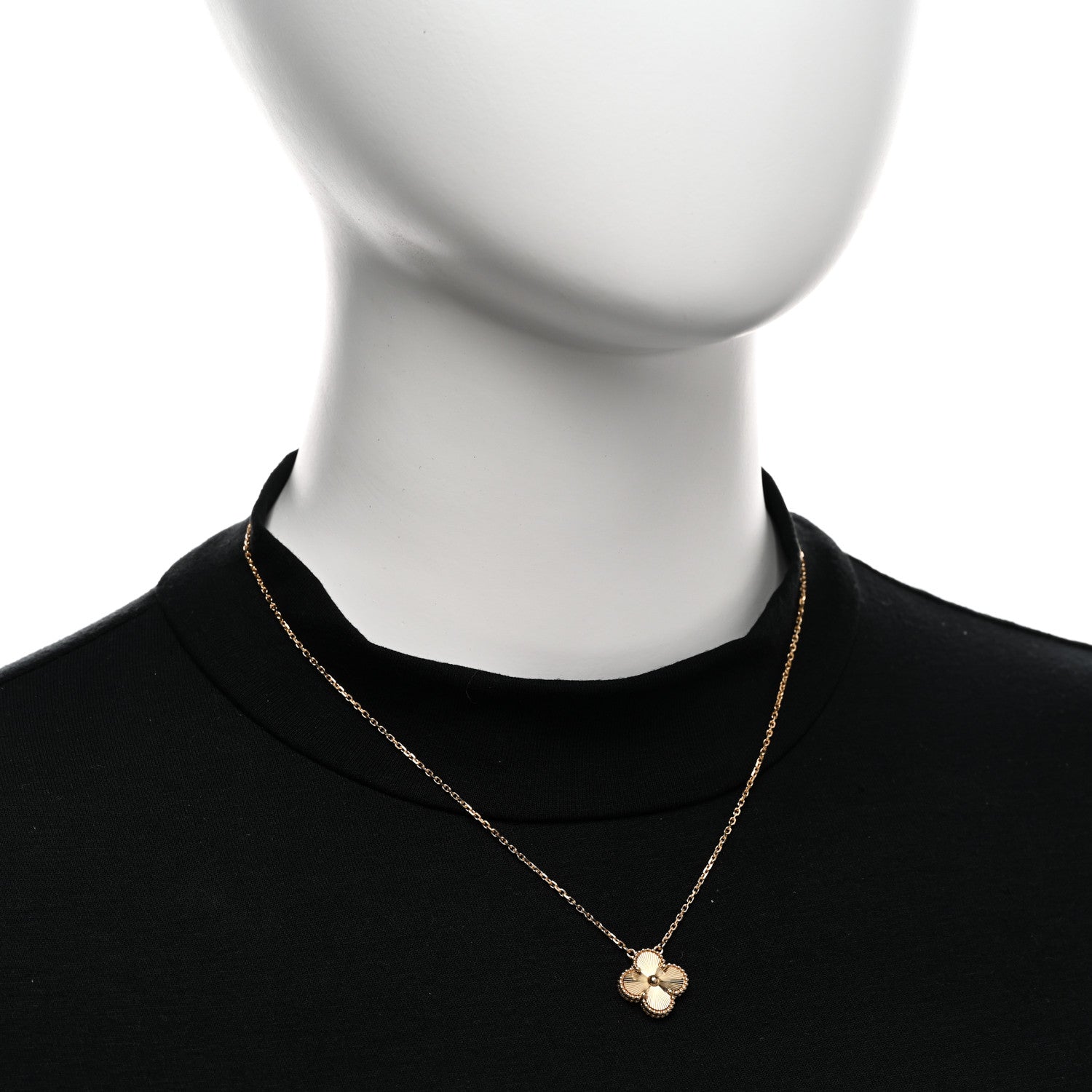 Van Cleef & Arpels 18K Yellow Gold Guilloche Vintage Alhambra Pendant Necklace 2 of 5