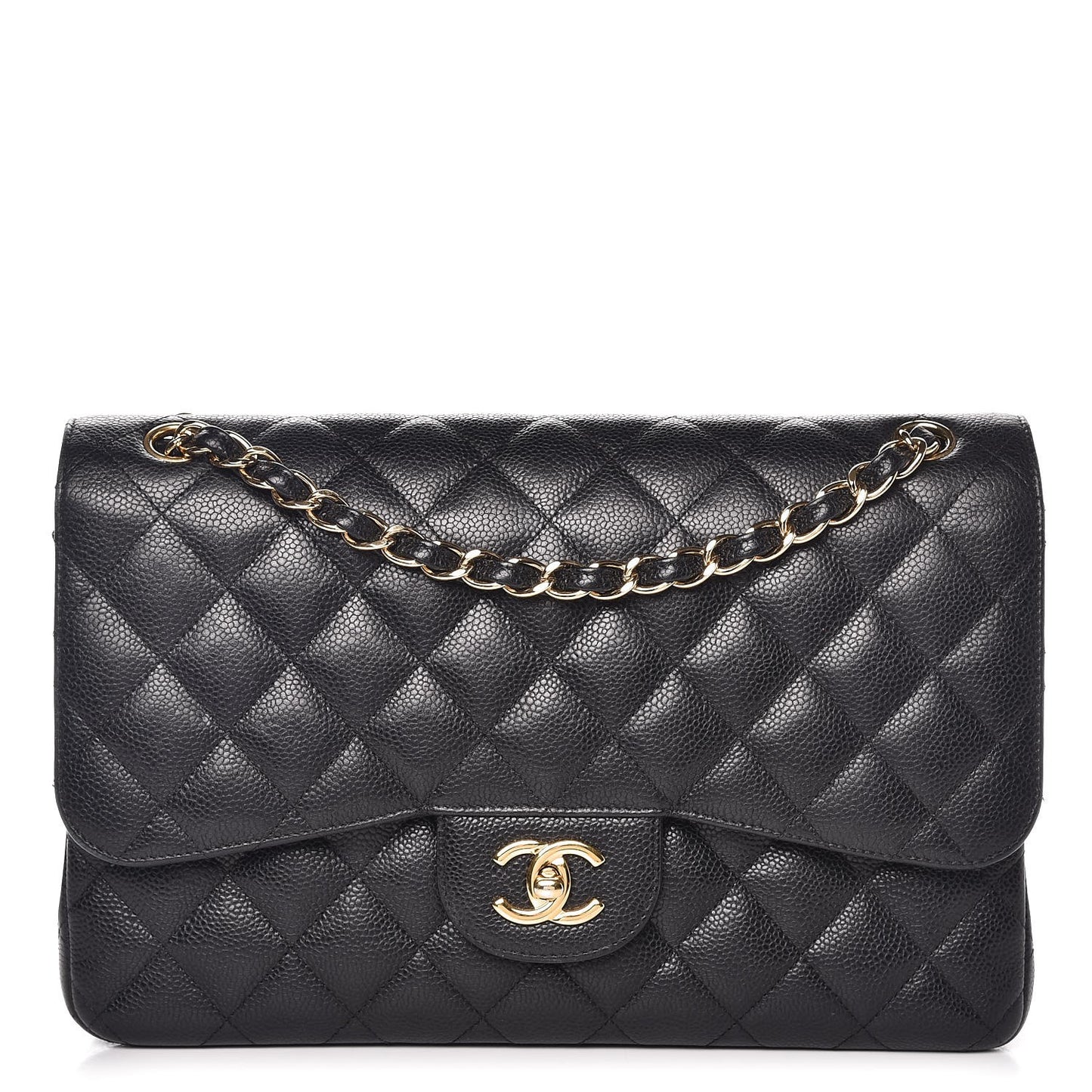 Caviar Quilted Jumbo Double Flap Black