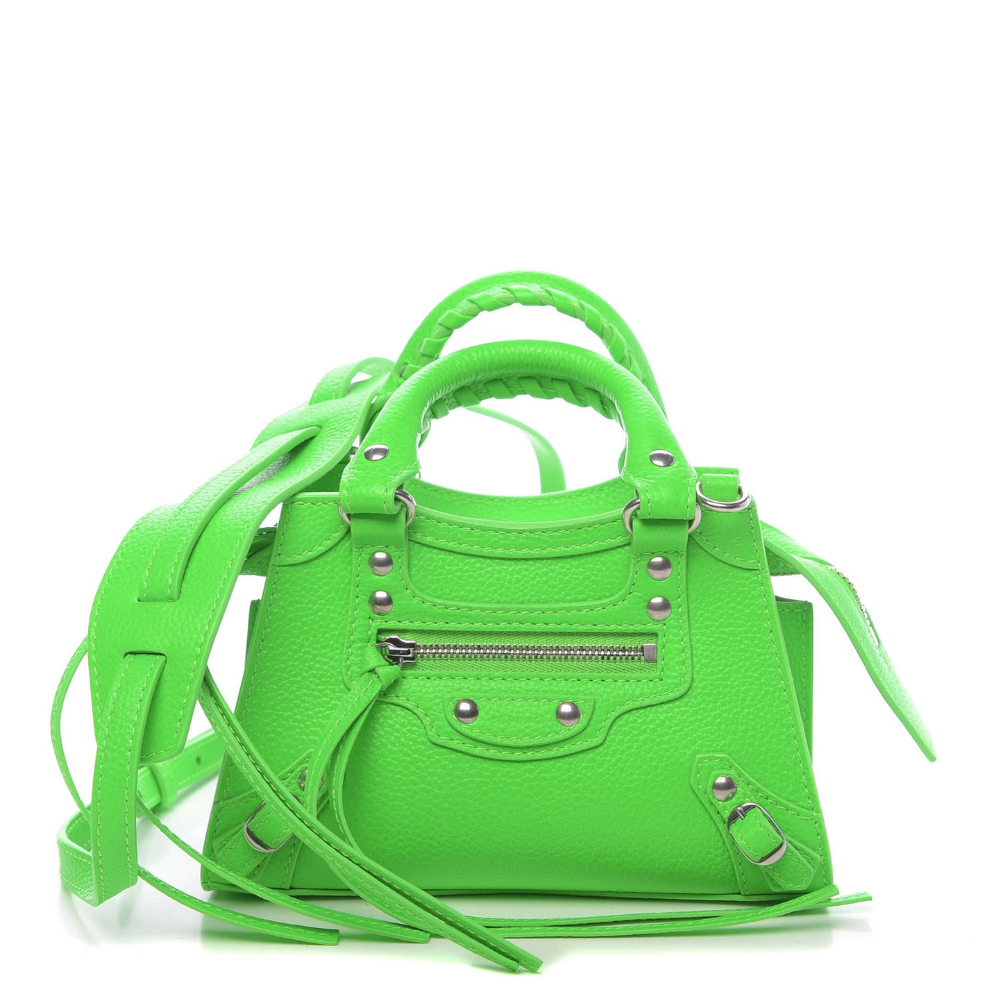 Grained Calfskin Neo Classic Silver Hardware Nano City Crossbody Fluo Green