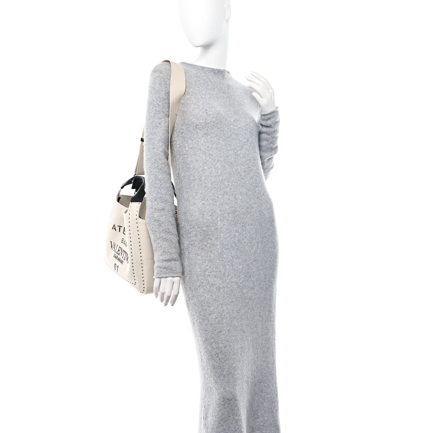 Valentino Garavani Canvas Atelier 01 Metal Stitch Edition Medium Tote Bag Naturale Black 2 of 10