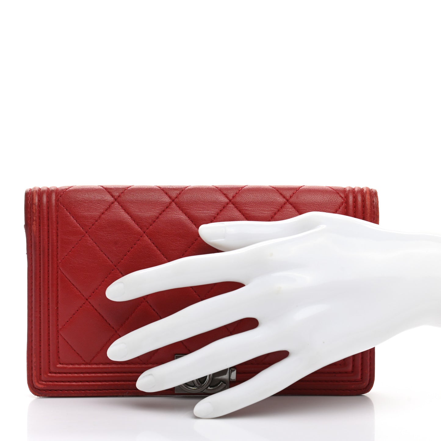Lambskin Quilted Boy Yen Wallet Red