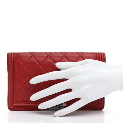 Chanel Lambskin Quilted Boy Yen Wallet Red 2 of 12