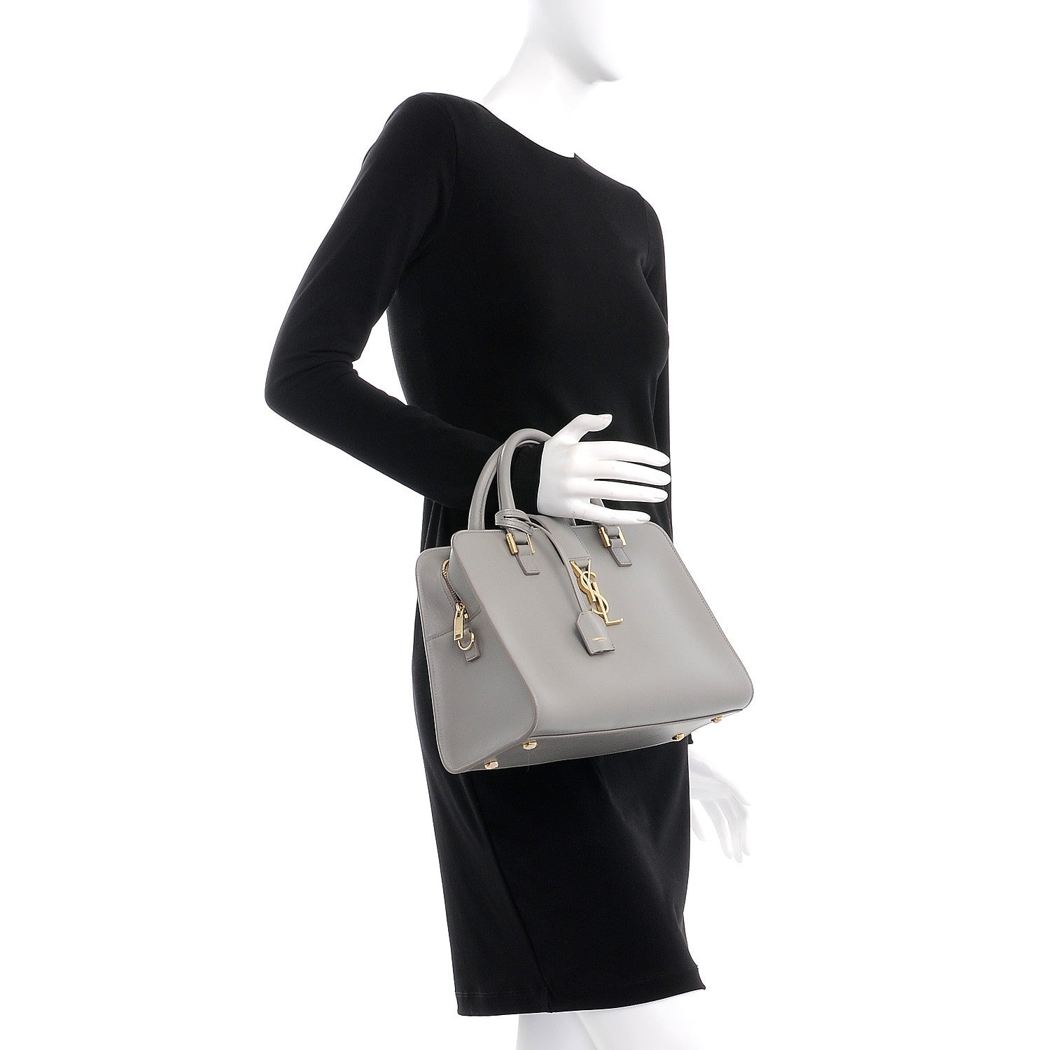 Saint Laurent Calfskin Small Monogram Cabas Fog 2 of 7