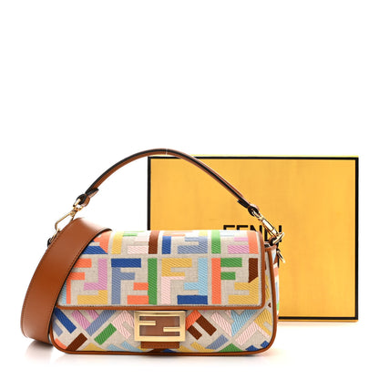 Fendi Kuban Canvas Vitello King FF Embroidered Baguette Grezzo Multicolor 12 of 12