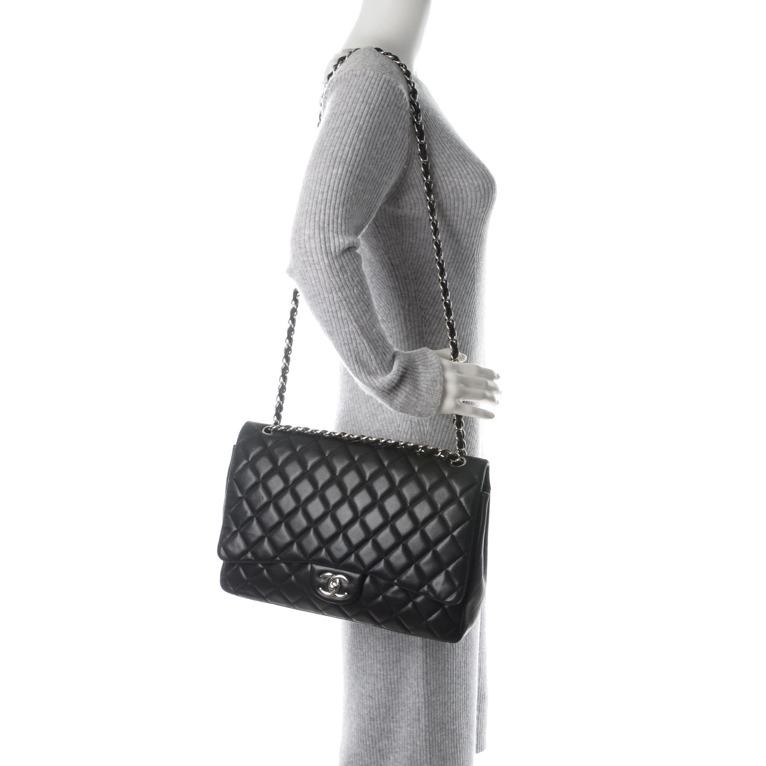 Chanel Lambskin Quilted Maxi Double Flap Black 2 of 7