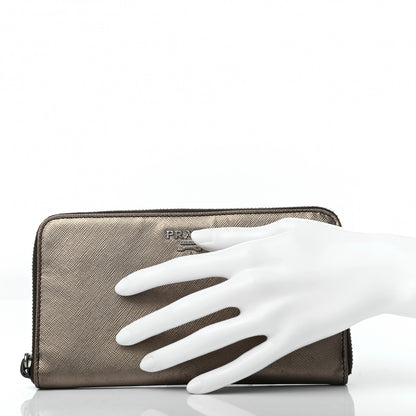 Prada Saffiano Metal Zip Around Wallet Bronzo 2 of 8