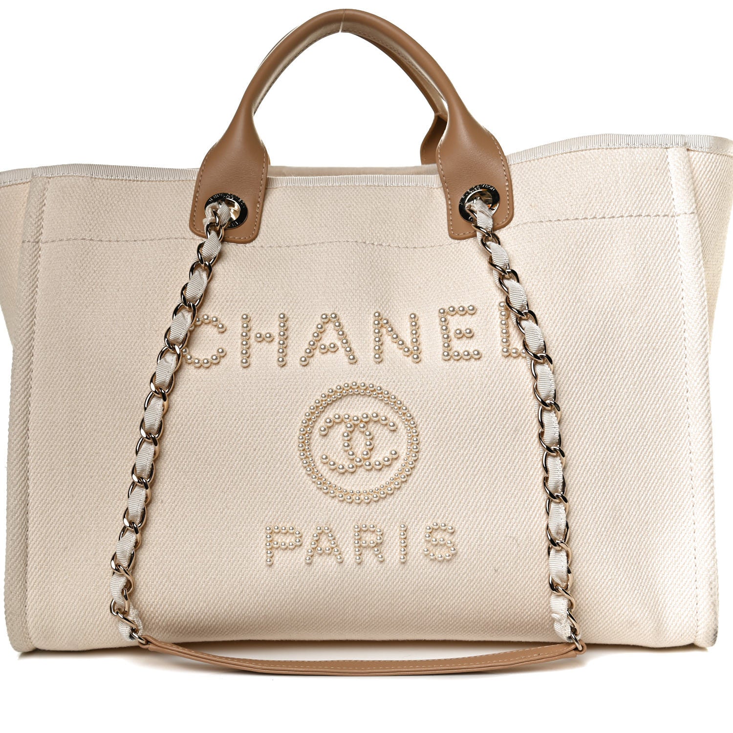 Chanel Canvas Pearl Medium Deauville Tote Ecru Beige 8 of 10