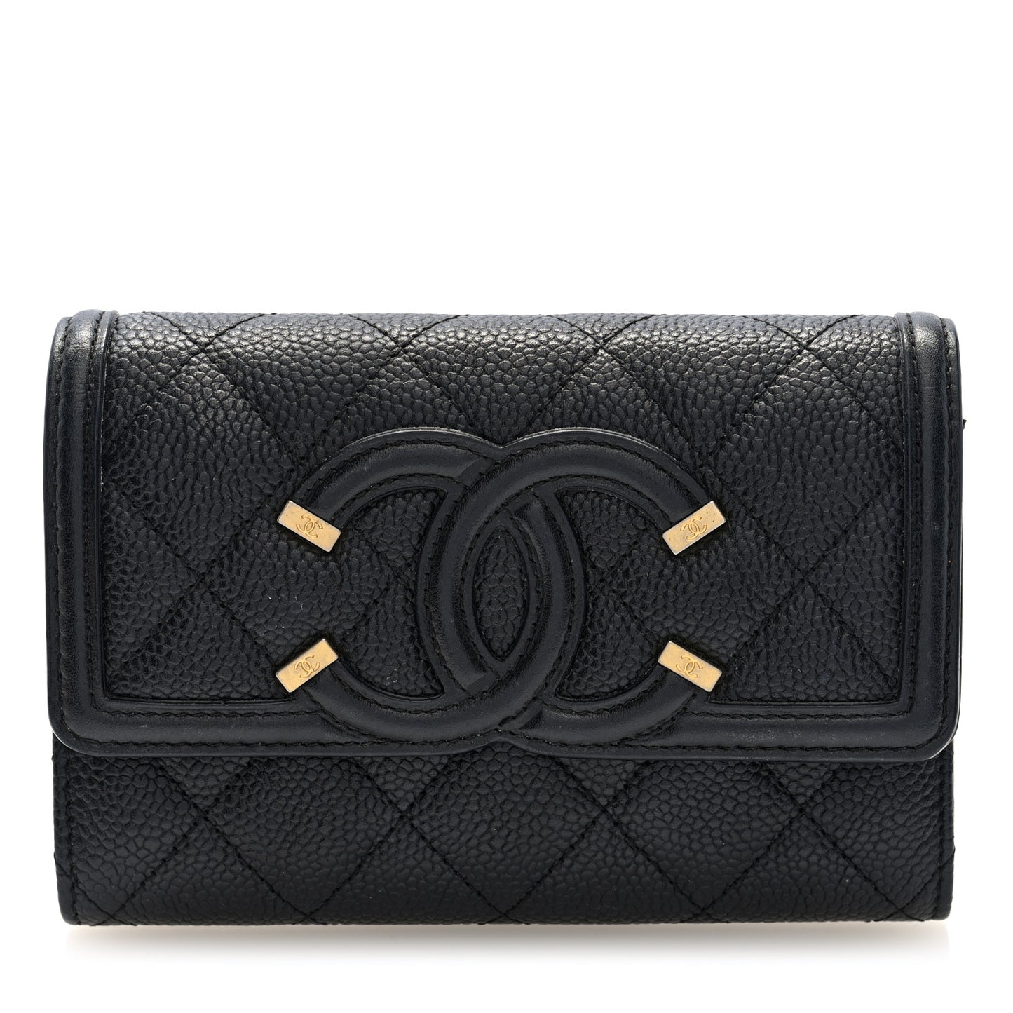 Caviar Quilted Medium Filigree Flap Wallet Black