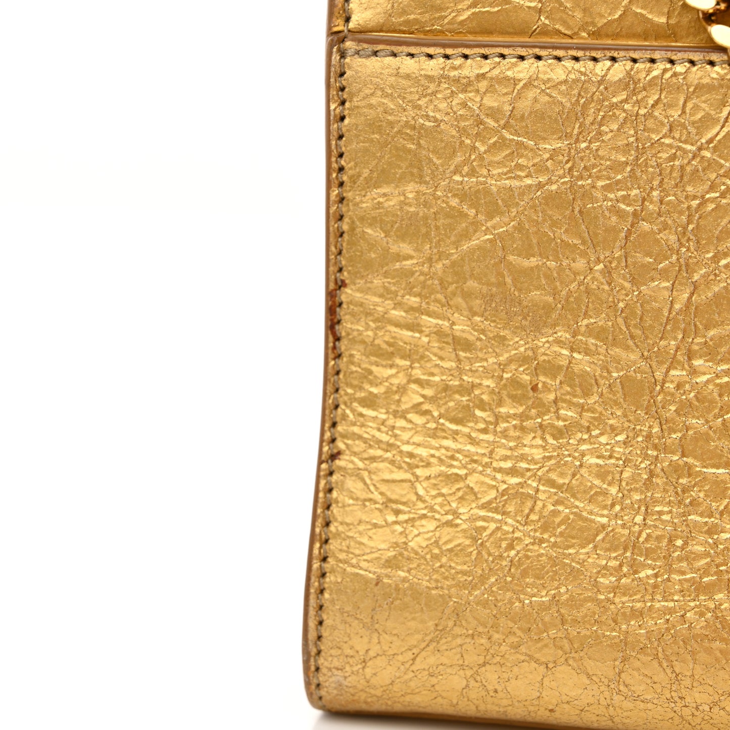 Metallic Calfskin Fringe Small Monogram Satchel Gold