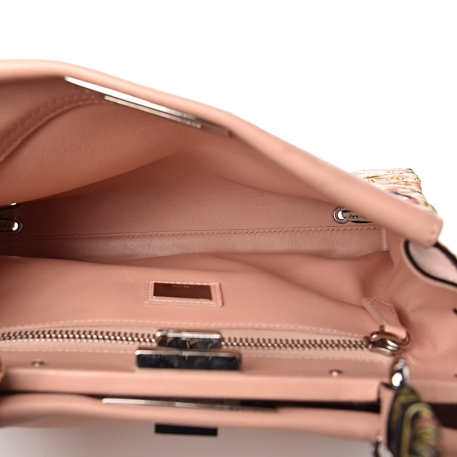 Fendi Vitello Seta Shiny Nappa Ribbon Lace Up Floral Medium Peekaboo Iconic Satchel Baby Pink Multicolor 5 of 12